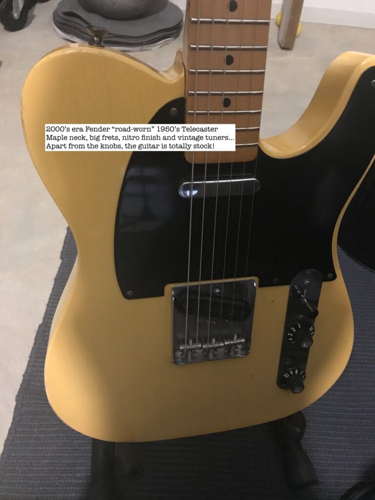 A perfectly stock Fender “roadworn” Telecaster in butterscotch blonde...