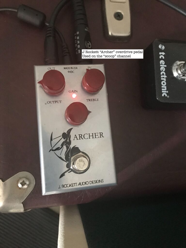 The J. Rockett Audio Designs “Archer” overdrive is a KLON style pedal and sounds amazingly good into the scoop preset…