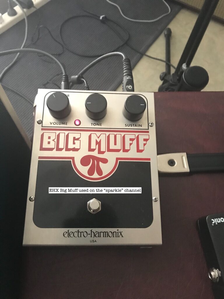 The EHX “Big Muff” sounds as you’d expect when run into the sparkle preset, i.e. big, fat and fuzzy